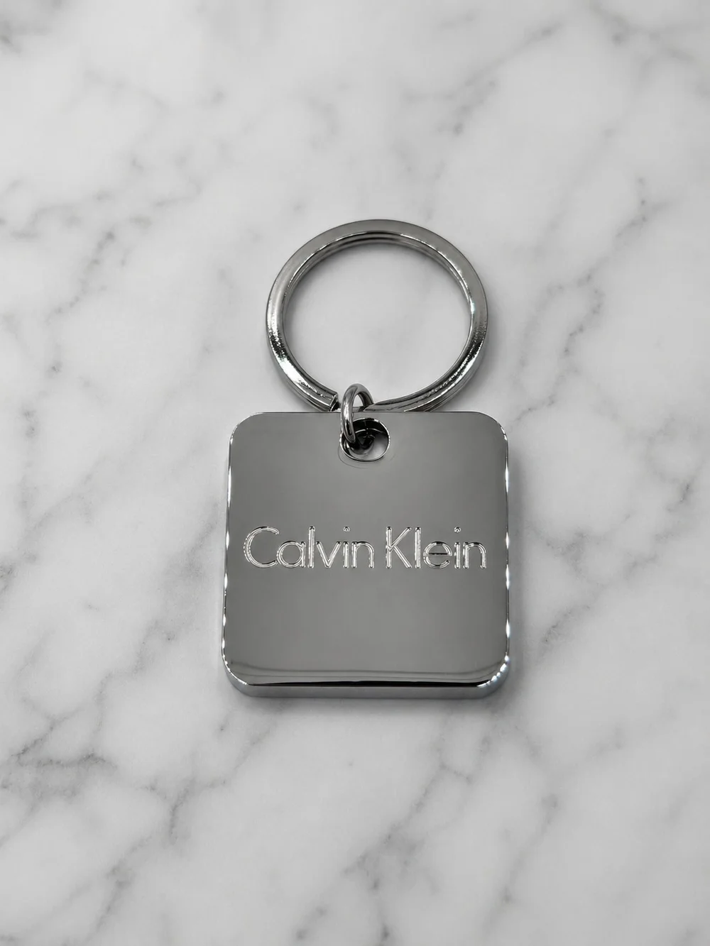 Calvin Klein Polished Silver Square Key Ring